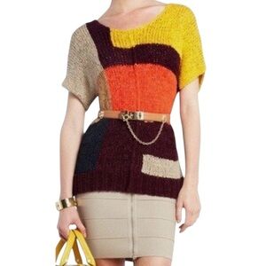 BCBGMaxAzria Cayden Bordeaux Colorblock Knit Sweater Top Acrylic Lightweight M